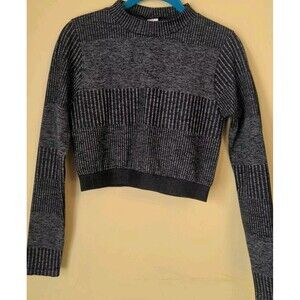 Fabletics Women's Crop Top Juliana Seamless L/S Ribbed Heather Running Sz Large